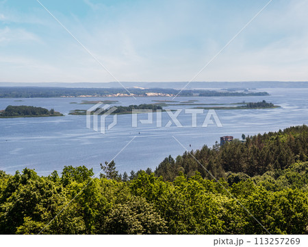 Dnipro river shores summer landscape, Kaniv water Reservoir, Kyiv Region, Ukraine. Dnipro river shores summer landscape, Kaniv water Reservoir, Kyiv Region, Ukraine. 113257269