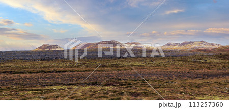 Spectacular volcanic view from Saxholl volcano Crater, Snaefellsnes peninsula, Snaefellsjokull National Park, West Iceland. Spectacular volcanic view from Saxholl volcano Crater, Snaefellsnes peninsula, Snaefellsjokull National Park, West Iceland. 113257360