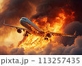 Fire in engine smoke of a catastrophic airplane flight was followed by explosion AI Generation  113257435