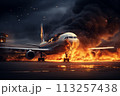 Aircraft passenger crashed caught fire at airport following an explosion AI Generation 113257438