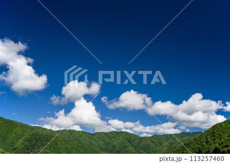 《風景・背景素材》爽やかな夏空に浮かぶ白い雲 《風景・背景素材》爽やかな夏空に浮かぶ白い雲 113257460