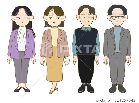 オフィスカジュアルな服装の若い男女 113257643