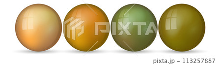 Set with glass colorful balls. Glossy realistic ball, 3D abstract vector illustration highlighted on a white background. Big metal bubble with shadow 113257887