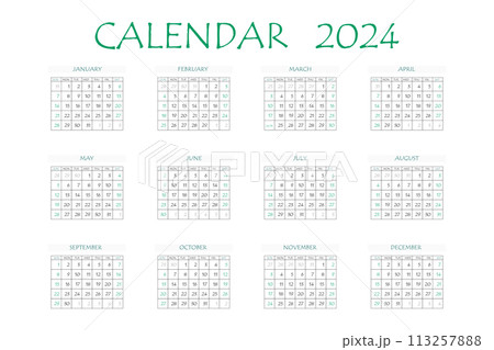 2024 calendar planner. Corporate week. Template layout, 12 months yearly, white background. Simple design for business brochure, flyer, print media, advertisement. Week starts from Monday 113257888