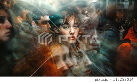 Ethereal Woman Amidst a Crowd Ethereal Woman Amidst a Crowd 113258014