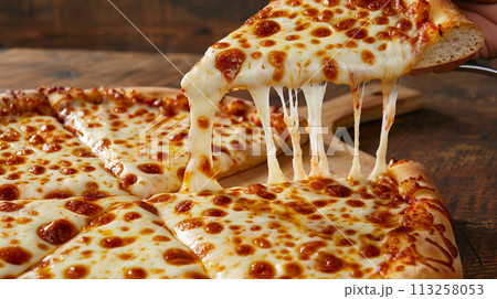 Delicious Melty Cheese Pizza Close-Up 113258053