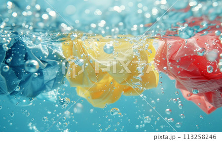 Colorful Umbrellas Submerged in Water 113258246