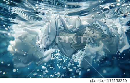 Underwater Elegance of a Floating White Fabric Underwater Elegance of a Floating White Fabric 113258250