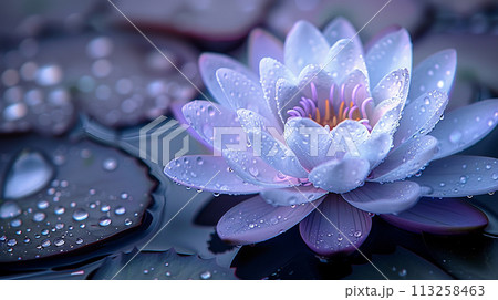 Serene Water Lily with Dewdrops Serene Water Lily with Dewdrops 113258463