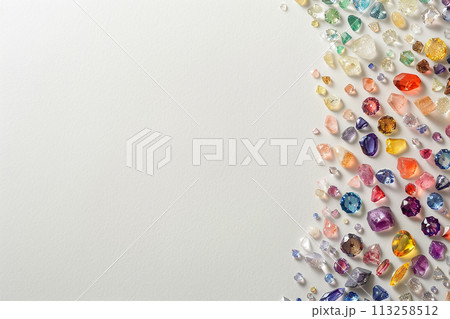 Assorted Gemstones on a Neutral Background 113258512