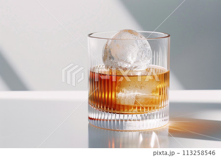 Whiskey Glass with Ice Sphere 113258546
