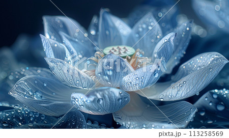 Serenity in Dew - A Close-up of a Blue Lotus 113258569