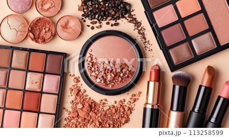 Assortment of Cosmetics in Warm Tones Assortment of Cosmetics in Warm Tones 113258599
