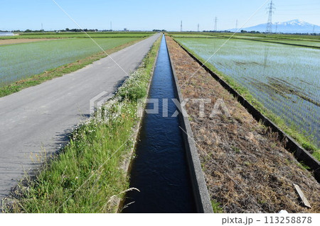 農道と農業用水路 田園風景 113258878