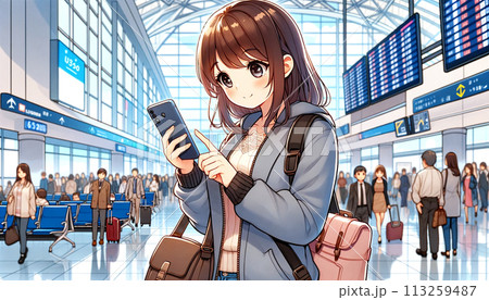 スマホを操作する女性 113259487