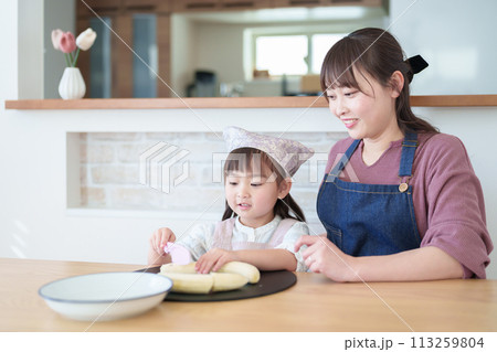 お母さんの料理を手伝う女の子 113259804