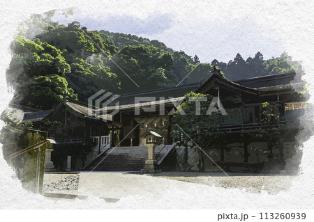 水彩画風　美保神社　神門　島根県松江市 113260939