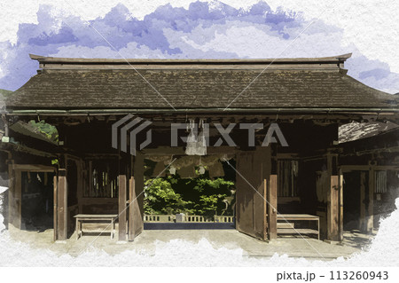 水彩画風　美保神社　神門　島根県松江市 113260943