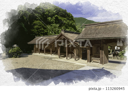 水彩画風　美保神社　大鼕　島根県松江市 113260945