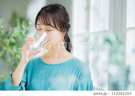 ミドル女性、水分補給、ライフスタイル 113261203