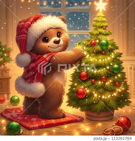 クリスマスの飾り付けクマ 113261769