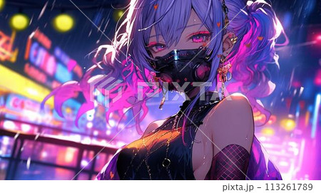 ガスマスクをした若い女性 113261789