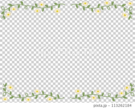 シンプルな葉っぱと花の手描きフレームイラスト 113262184