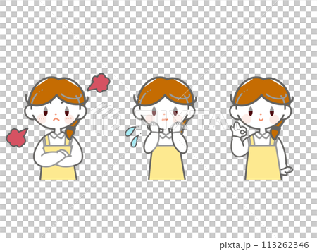 面部表情的圍裙女人 面部表情的圍裙女人 113262346