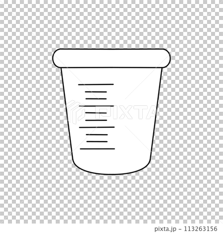 A white cup with a black handle and a black rim 113263156