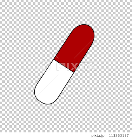 A pill is shown in red and white 113263157