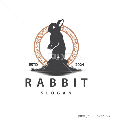 Rabbit logo design cute bunny simple animal silhouette illustration template 113263295