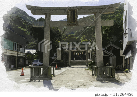 水彩画風　美保神社　鳥居　島根県松江市 113264456