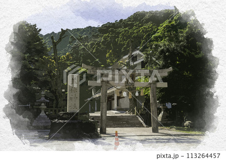 水彩画風　美保神社　鳥居　島根県松江市 113264457