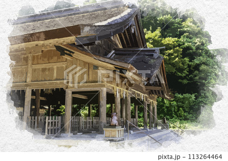 水彩画風 美保神社 拝殿 島根県松江市 水彩画風 美保神社 拝殿 島根県松江市 113264464