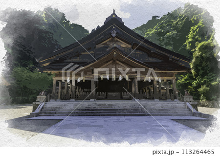 水彩画風　美保神社　拝殿　島根県松江市 113264465