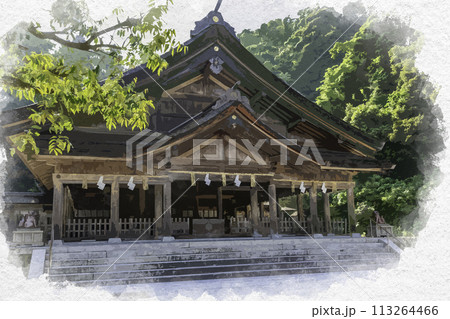 水彩画風　美保神社　拝殿　島根県松江市 113264466