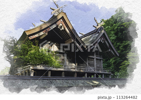 水彩画風　美保神社　本殿　島根県松江市 113264482