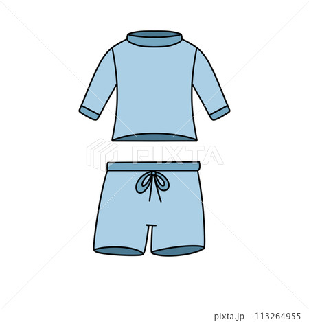 A blue shirt and blue shorts 113264955