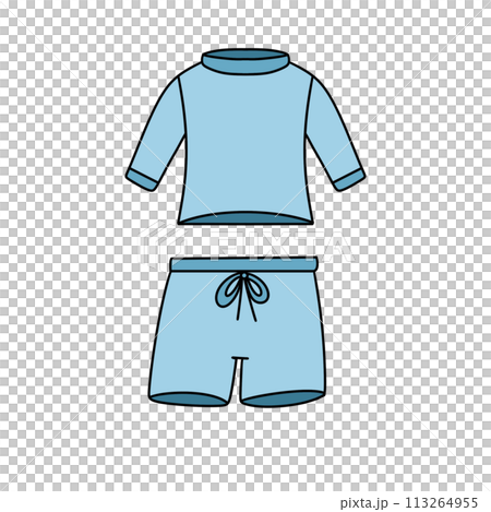 A blue shirt and blue shorts 113264955