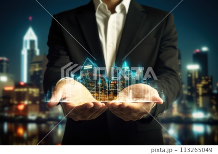 Double exposure photography of a businessman and the city background Double exposure photography of a businessman and the city background 113265049