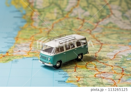 Photo of Small van car model on the map paper 113265125