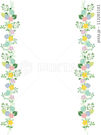 北欧風　シンプルかわいい花や葉っぱ　左右フレーム　縦 113265181