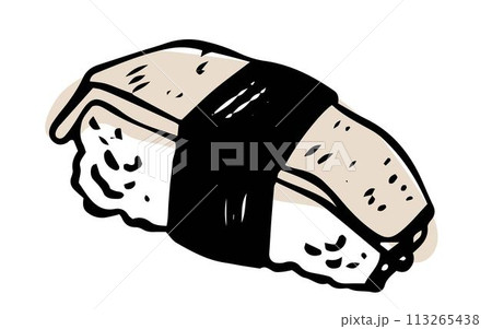 Single vector squid sushi nigiri hand drawn doodle style side view isolated on white background 113265438