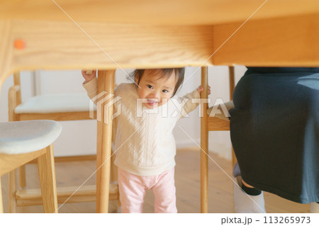 テーブルの下にもぐる赤ちゃん 113265973