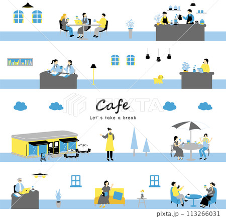 カフェを楽しむ人達 113266031