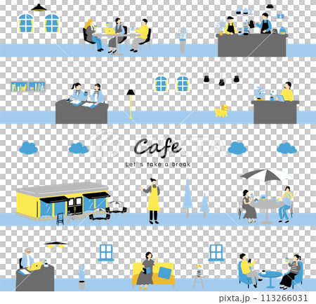 カフェを楽しむ人達 113266031