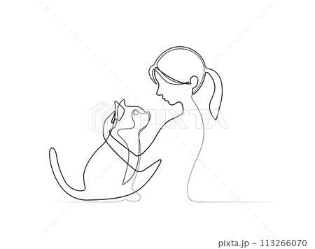 猫をなでる女性 113266070