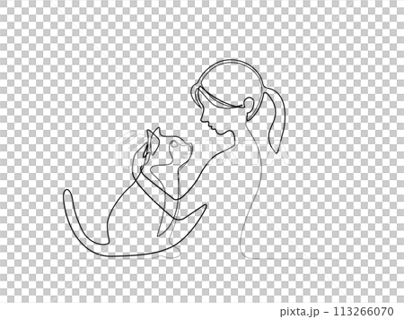 猫をなでる女性 113266070