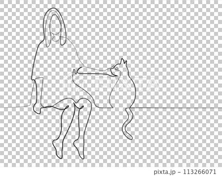 猫をなでる女性 113266071