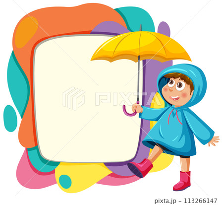 Cheerful Child with Umbrella Illustration 113266147